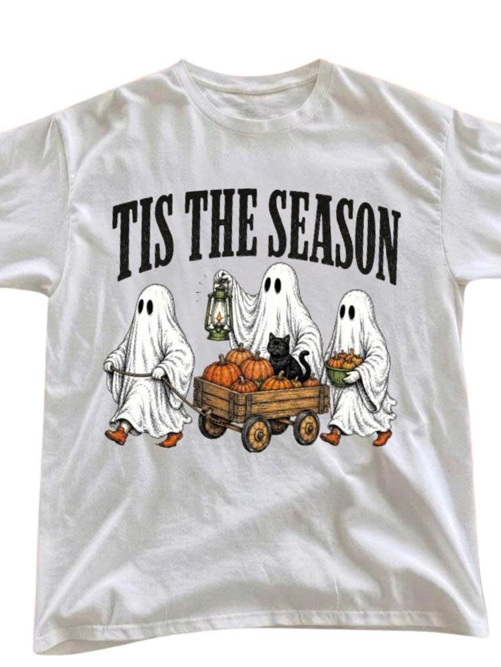 "Tis The Season" Ghost & Pumpkin Graphic Tee - White